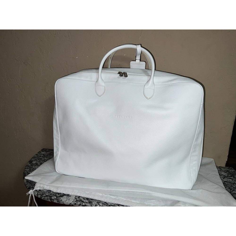 Longchamp Le Foulonne‎ M Suitcase Unisex White Leather Used Condition Travel